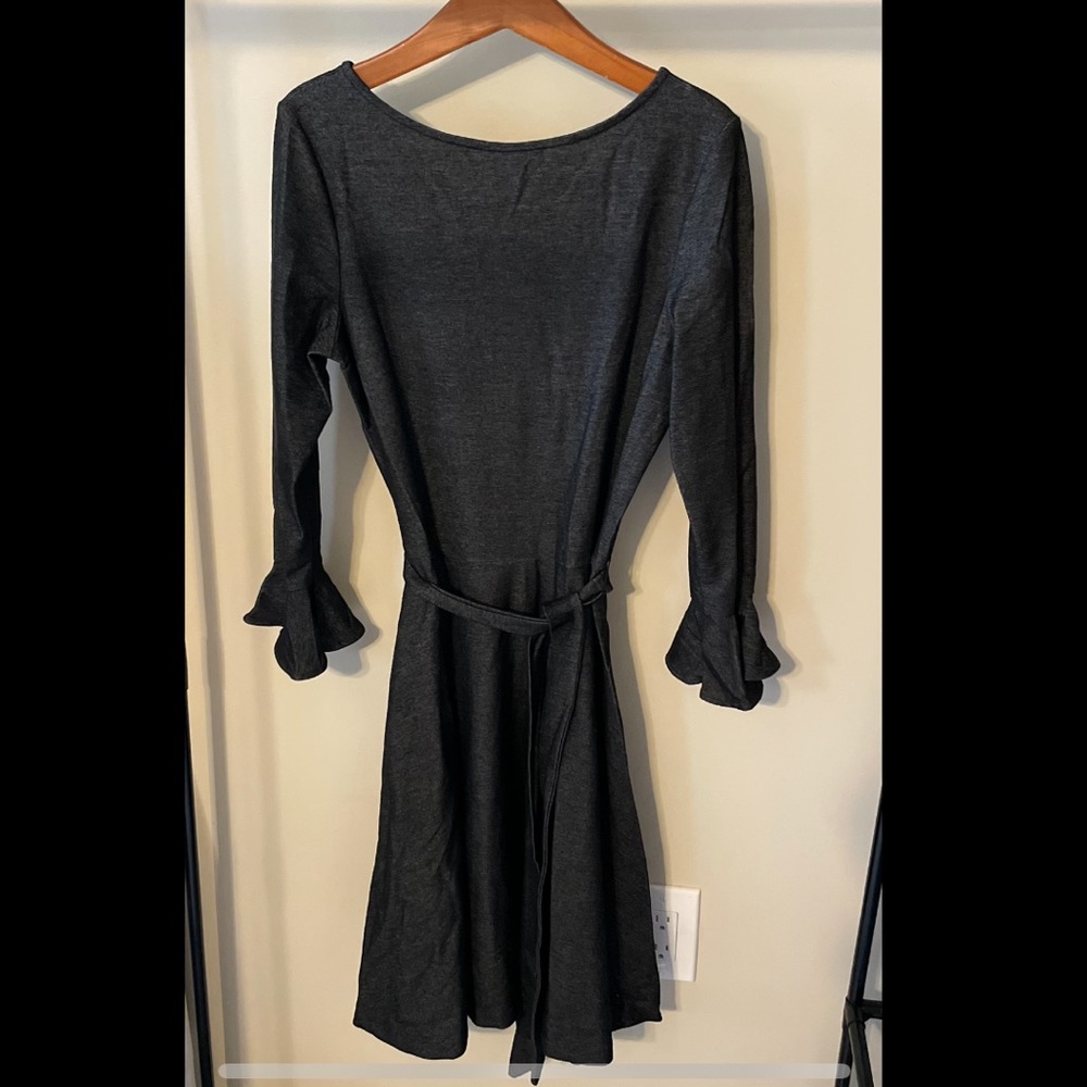 WORN ONCE Leota Dress Midi Long Sleeve Bell Sleeve Navy Size Large